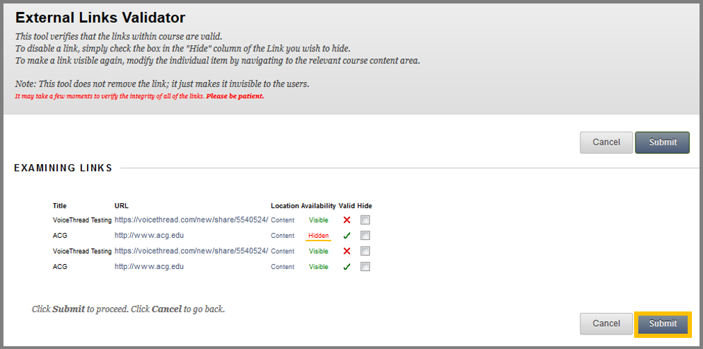 Link Checker | The American College of Greece – Blackboard
